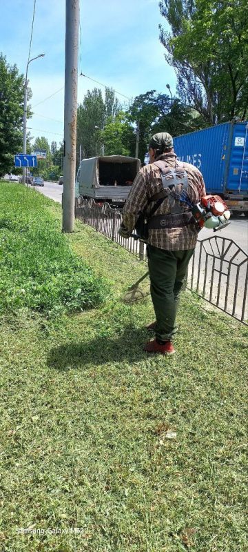 Василий Ткачук: МУП АГД "ЗЕЛЕНСТРОЙ КАЛИНИНСКОГО РАЙОНА" ведутся работы по уборке клумб и покосу травы по проспекту Ильича