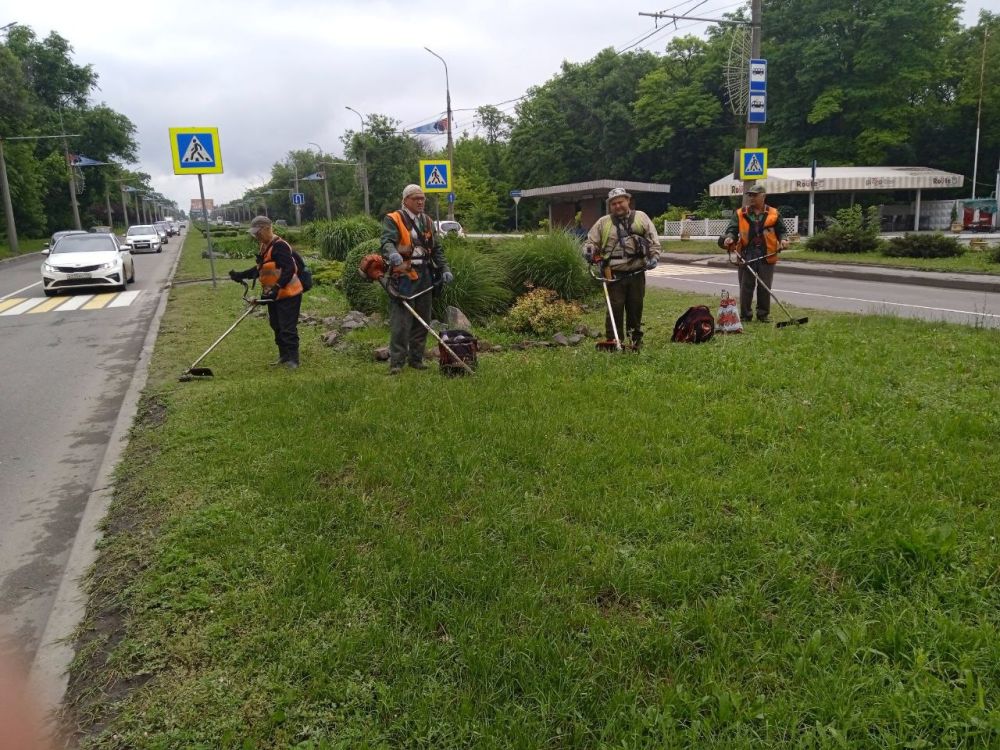 Василий Ткачук: Муниципальным унитарным предприятием администрации г. Донецка "Зеленое строительство Калининского района" ведутся работы по покосу травы по проспекту Ильича (Макеевский въезд)