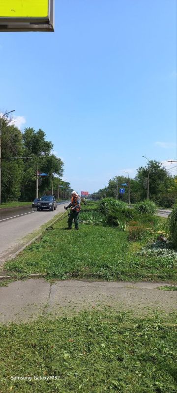 Василий Ткачук: Сегодня сотрудниками МУП АГД "ЗЕЛЕНСТРОЙ КАЛИНИНСКОГО РАЙОНА" продолжаются работы по покосу травы по проспекту Ильича в Калининском районе г.Донецка
