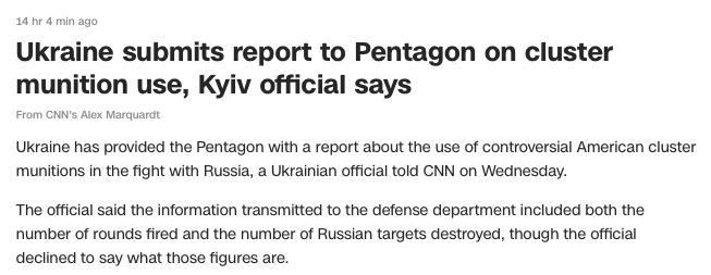 Виталий Киселев: Украина предоставила Пентагону отчет о применении американских кассетных боеприпасов (DPICM)