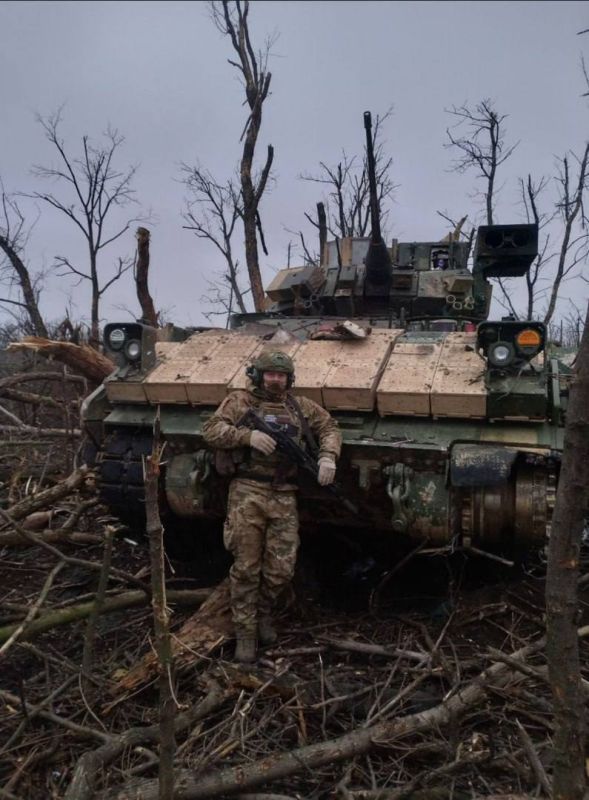 Чингис Дамбиев: Подбитая и брошенная украинская БМП Bradley M2A2 ODS-SA американского производства возле н.п. Степовое (Красногоровка) Донецкой Народной Республики