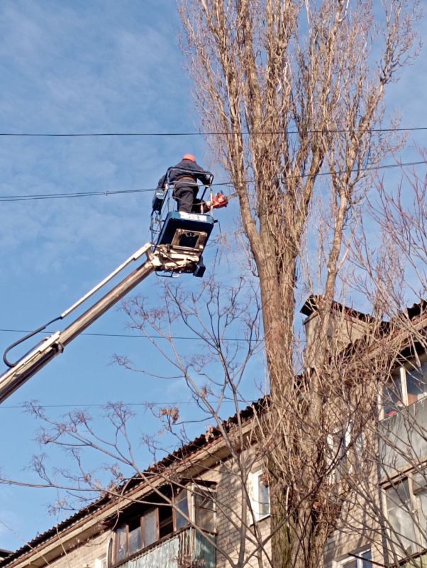 Василий Ткачук: Силами МУП АГД "Управляющая компания Калининского района г. Донецка" ведутся работы по санитарной обрезке ветвей зелёных насаждений на придомовой территории жилого дома № 108 "а" по ул. Краснофлотской