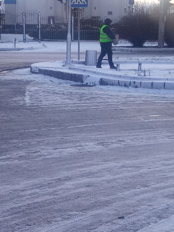 Василий Ткачук: Сегодня силами МУП АГД "ЗЕЛЕНСТРОЙ КАЛИНИНСКОГО РАЙОНА" осуществляется посыпка балансовых территорий, пешеходных зон в Калининском районе г. Донецка