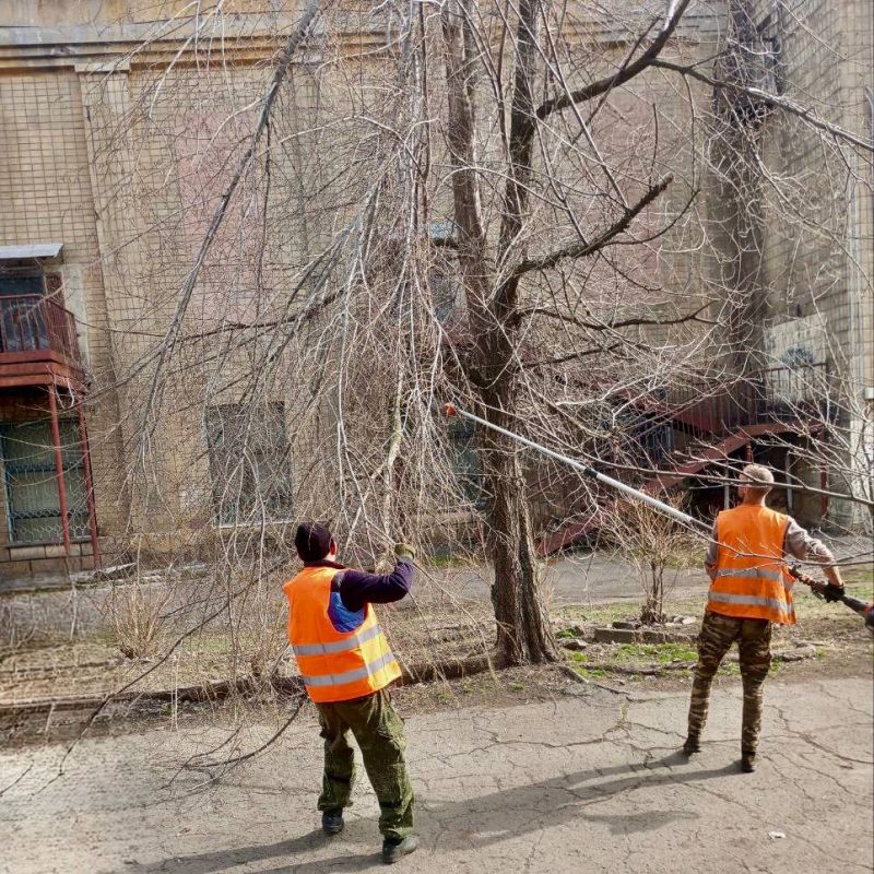 Михаил Меренков: Картина трудового дня рабочих зелёного строительства Буденновского района 14 марта