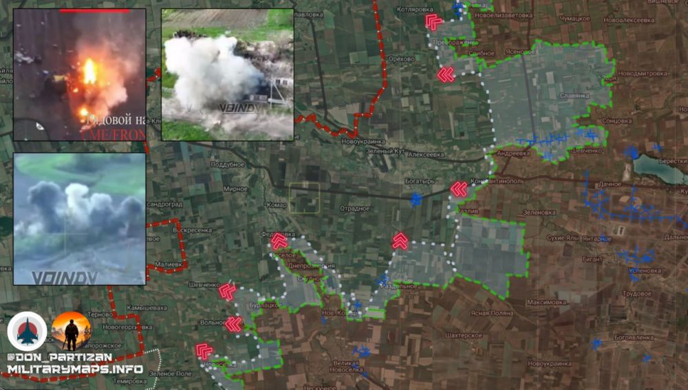 На Южно-Донецком направлении российские войска продолжают наступление, добиваясь успехов на нескольких участках