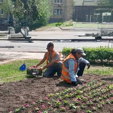 Михаил Меренков: Трудовой день участка по благоустройству Буденновского района МУП АГО «Зеленстрой г.Донецка на балансовых объектах 1 мая