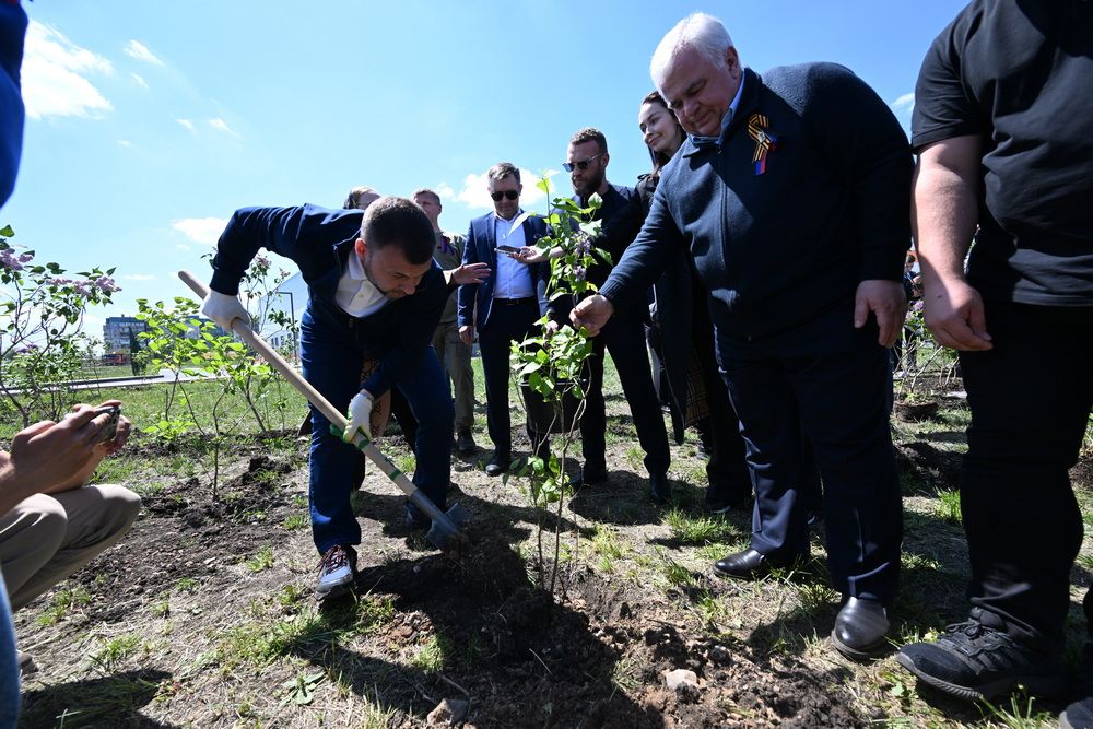 Денис Пушилин принял участие в высадке сиреневого сада в Донецке