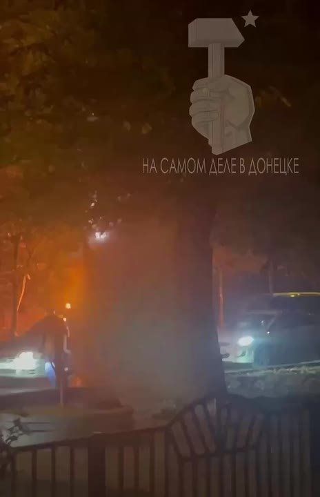 Автомобиль врезался в столб и загорелся возле парка им. Щербакова в Донецке