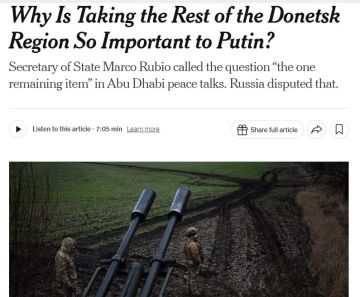 Марко Рубио утверждает, что вопрос о Донецкой области стал "единственным оставшимся пунктом" в переговорах — NYT