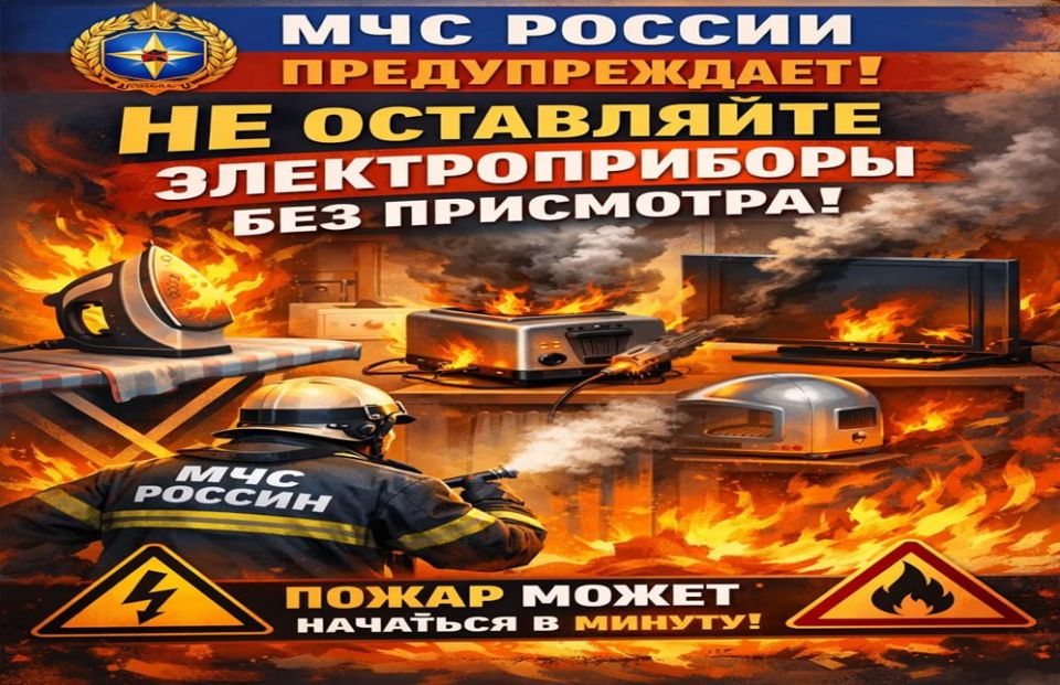 Электроприборы – не оставляйте без присмотра! Предупреждает МЧС России