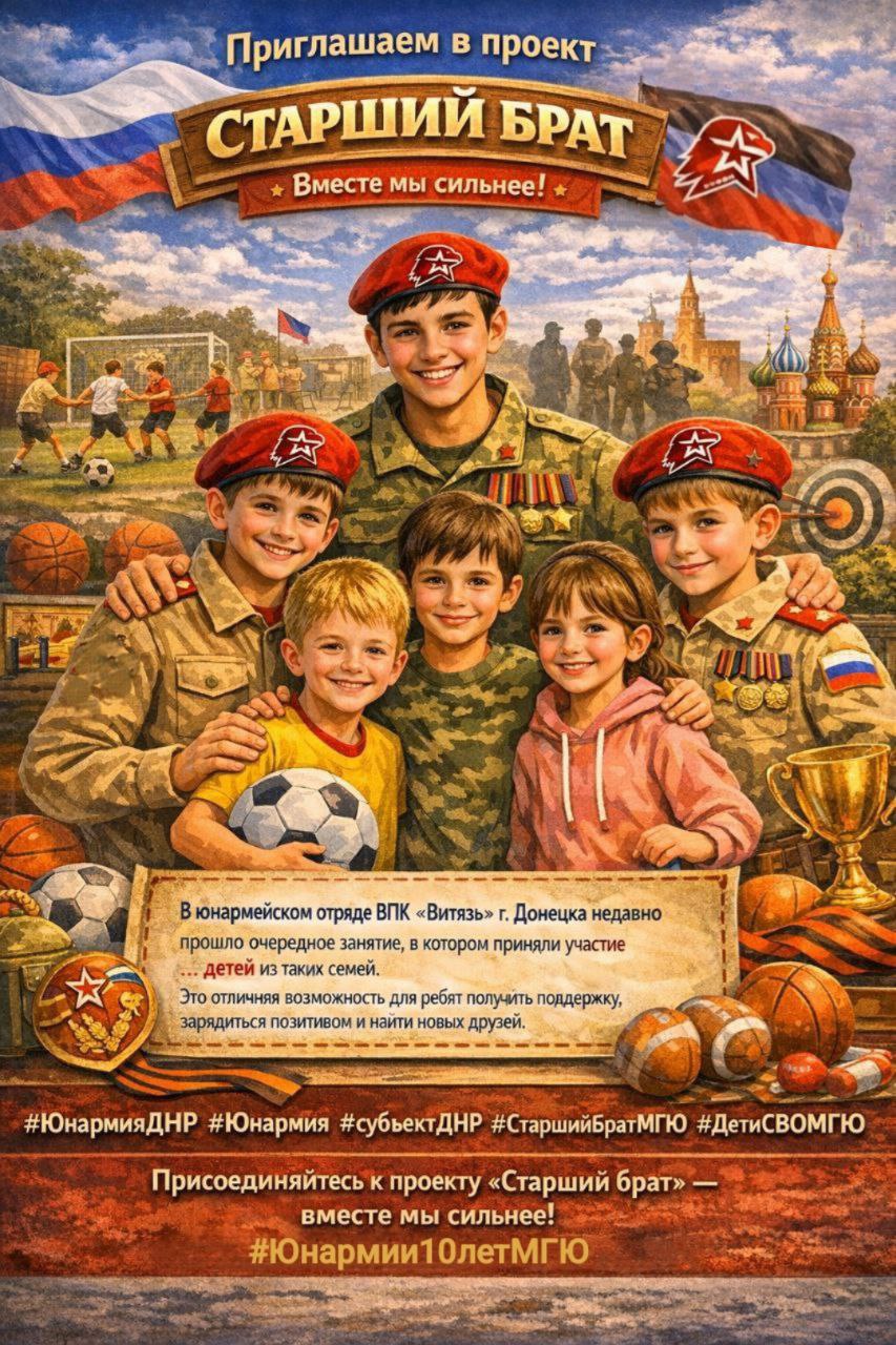 Приглашаем вас принять активное участие в проекте «Старший брат» в ежемесячных мероприятиях, направленных на поддержку детей из семей погибших и действующих военнослужащих, которые не состоят в Юнармии