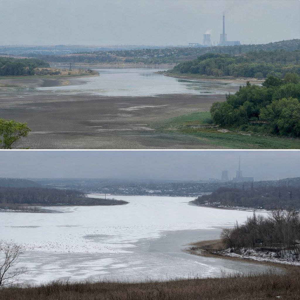 Ханжёнковское водохранилище в прошлом году и сейчас