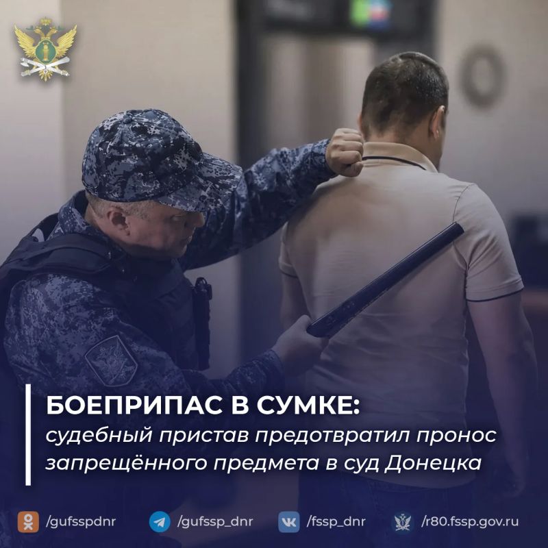 Боеприпас в сумке: судебный пристав предотвратил пронос запрещённого предмета в суд Донецка
