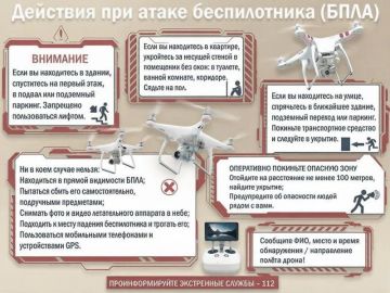 Уважаемые Дончане!. В связи с сохраняющейся угрозой атак БПЛА, Департамент гражданской защиты напоминает о мерах безопасности