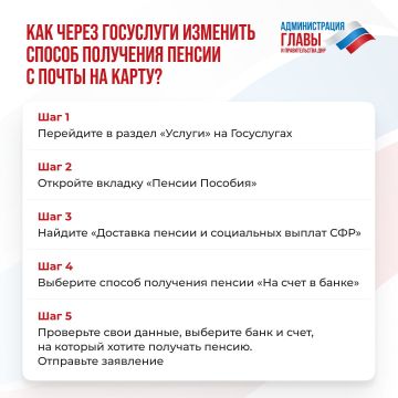 Как в ДНР изменить способ получения пенсии с почты на карту, смотрите в карточках