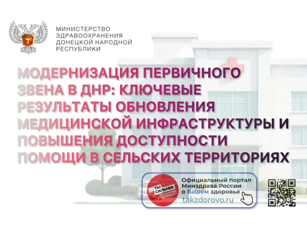 Модернизация первичного звена в ДНР: ключевые результаты обновления медицинской инфраструктуры и повышения доступности помощи в сельских территориях