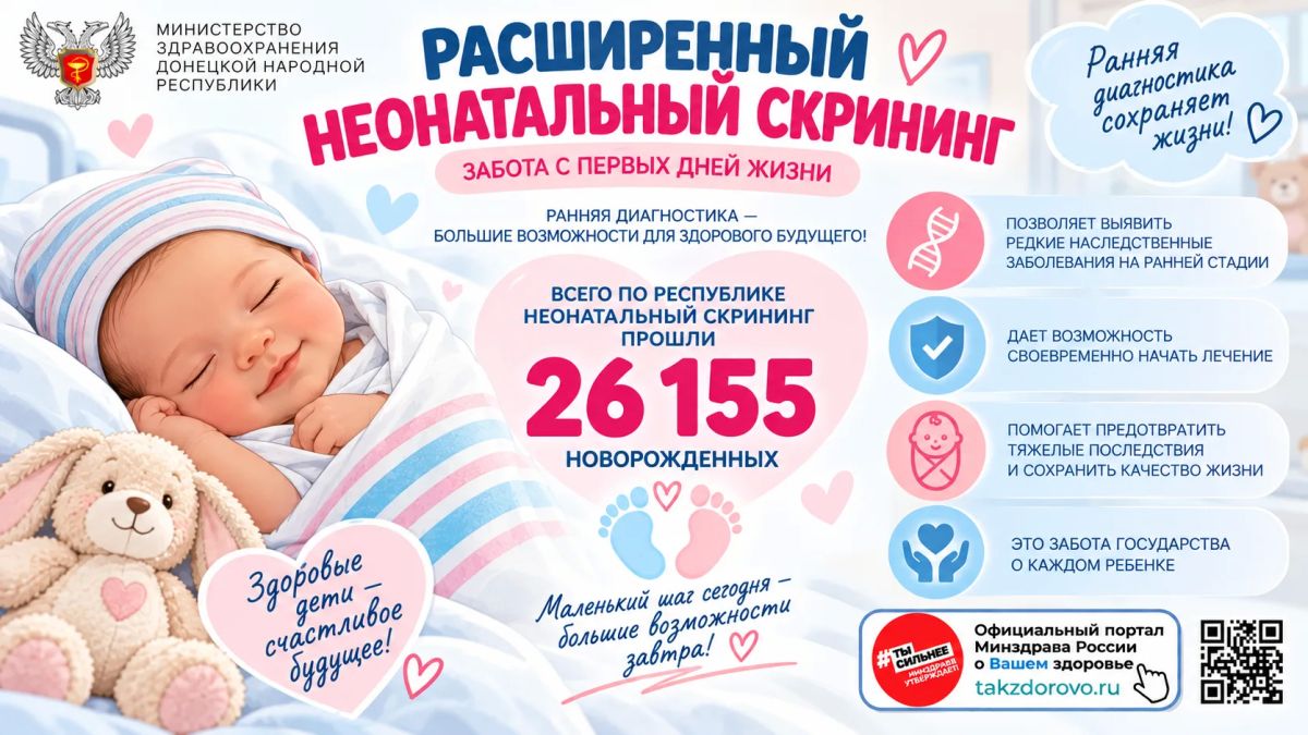 Всего по Донецкой Народной Республике неонатальный скрининг прошли 26 155 новорожденных