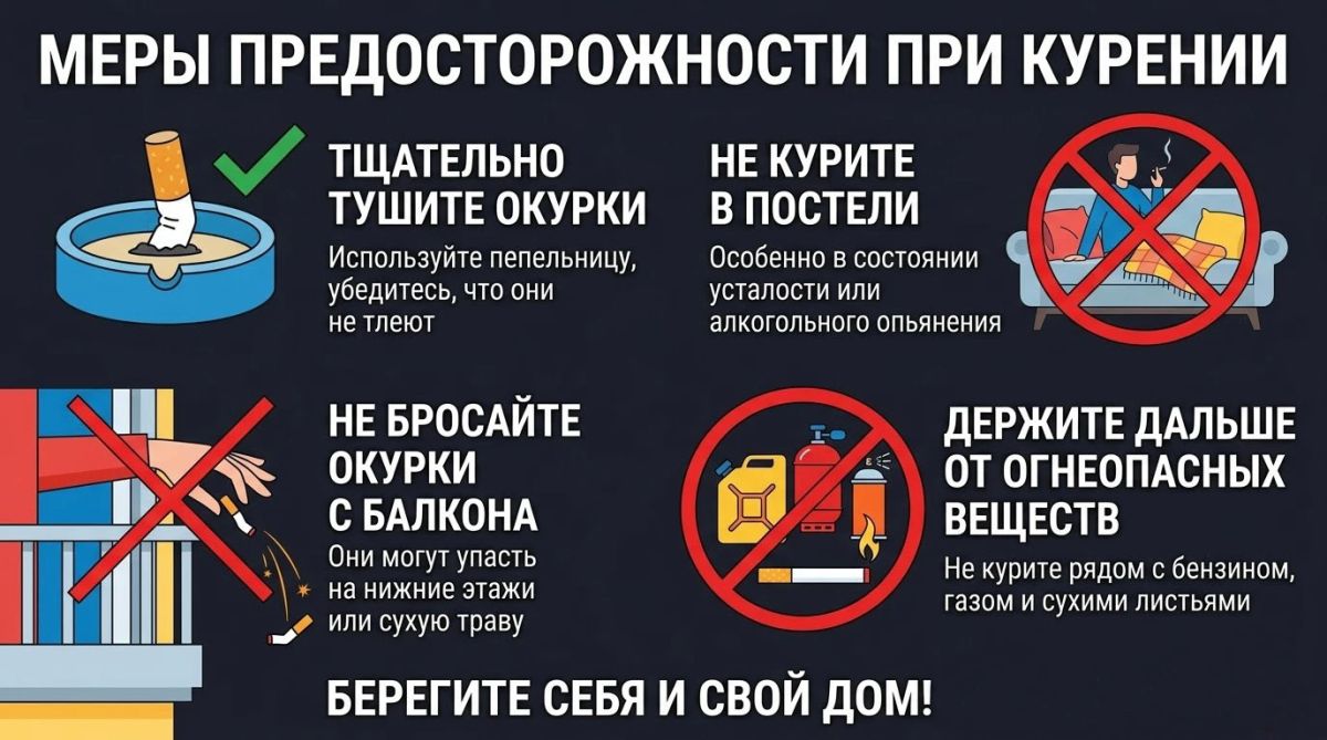 Департамент гражданской защиты напоминает о мерах пожарной безопасности при курении:
